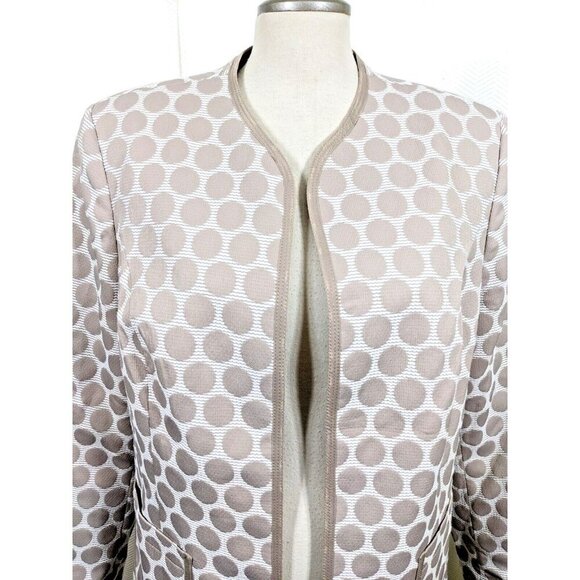Vintage Open Front Jacket Womens Size 14 Beige Polka Dot Blazer Neutral Textured - Picture 1 of 6